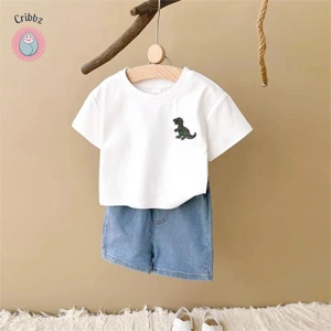Dinosaur Embroidery Baby Denim Outfit Set