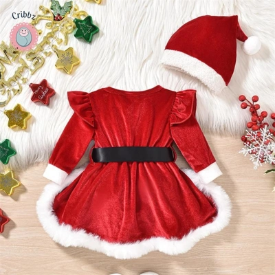 Newborn Christmas Santa Romper Outfit title=