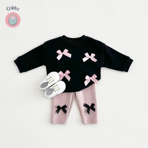 Stylish Cotton Bow Sweatshirt and Pants Set
