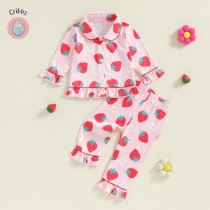 Strawberry Print Baby Girls Pajamas Set