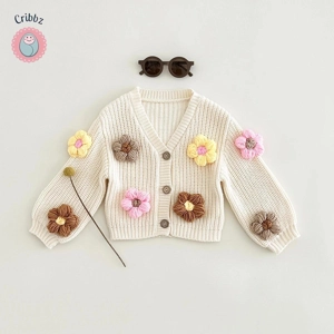 Handmade 3D Flower Knit Baby Coat