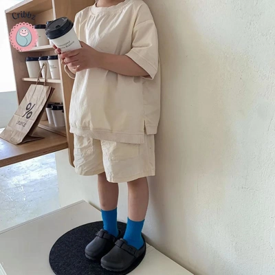 Childrens Cotton Short Sleeve Shorts Set title=