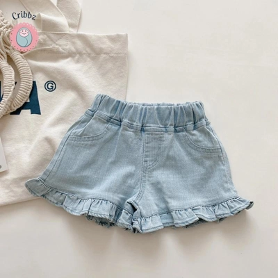 Summer Ruffle Denim Shorts for Girls title=