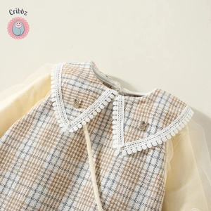 Winter Baby Girls Plaid Dress with Bubble Sleeves