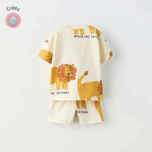 Summer Lion Print Boys Tracksuit Set