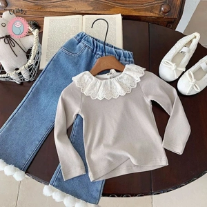 Girls Lace Ruffled Collar Blouse