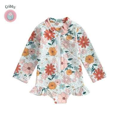 Kids Floral Long Sleeve Swimsuit for Girls title=