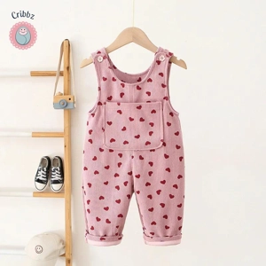 Heart Embroidery Corduroy Baby Overalls