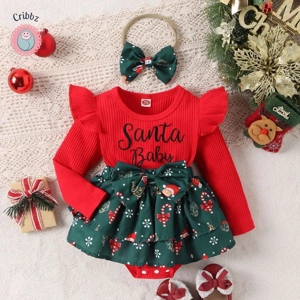 Infant Christmas Snowflake Dress with Headwear