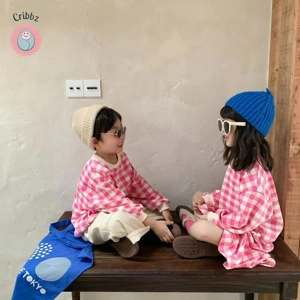 Pink Plaid Siblings Hoodie Dress Set