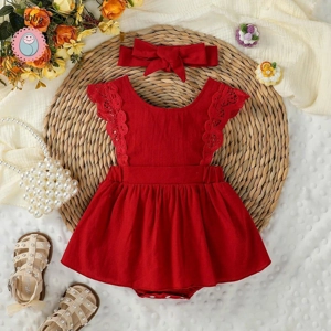 Baby Girls Cotton Summer Dress with Square Collar