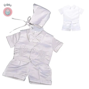 Stylish White Baptism Gown for Baby Boys
