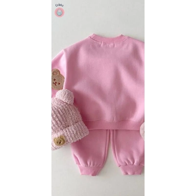 Kids Bear Embroidery Hoodie and Pants Set title=
