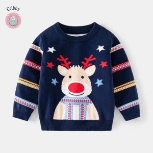 Festive Deer Kids Winter Knit Sweater