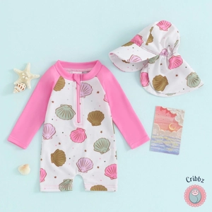 **Toddler Long Sleeve Floral Swimsuit with Hat**