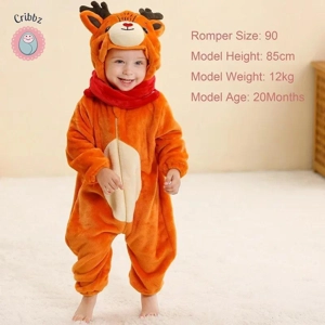 Hooded Flannel Baby Romper Jumpsuit