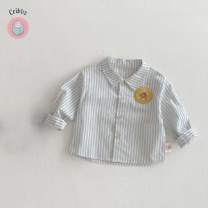 Boys Striped Lapel Long Sleeve Shirt