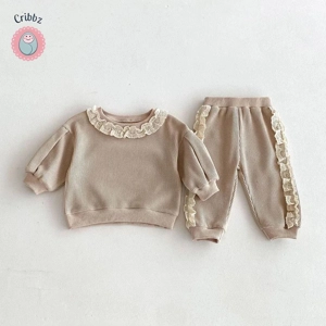 Girls Sweet Lace Hoodie & Trousers Set