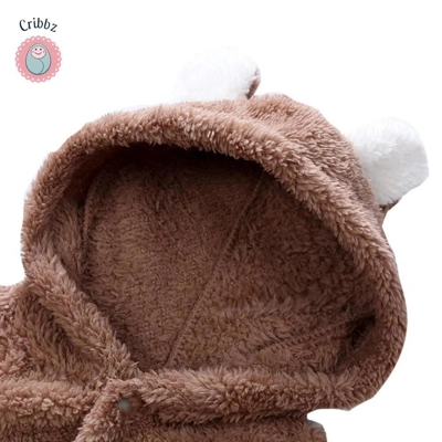 Winter Plush Baby Cartoon Hooded Romper title=