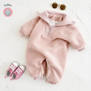 Baby Fleece Half-Zipper Romper Jumpsuit