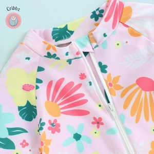 Floral Print Toddler Girls Swim Romper