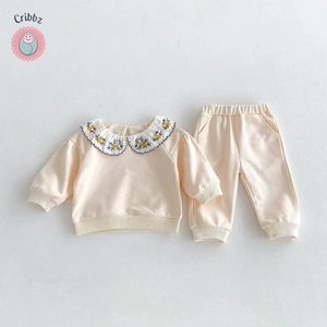 Girls Embroidered Doll Collar Hoodie Set