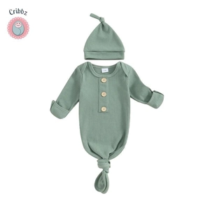 Newborn Baby Knotted Gown and Hat Set