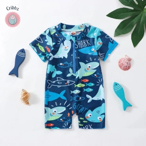 Shark Print Toddler Swimwear Jumpsuit