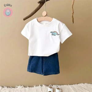 Dinosaur Embroidery Baby Denim Outfit Set