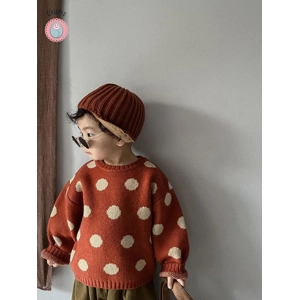 Vintage Polka Dot Knit Pullover for Kids