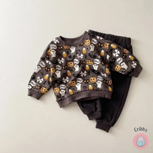 **Ghost Print Baby Boy Halloween Outfit**