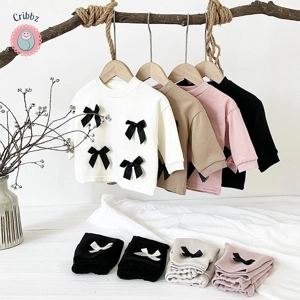 Stylish Cotton Bow Sweatshirt and Pants Set