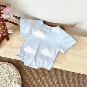 Newborn Summer Romper with Cloud Pattern