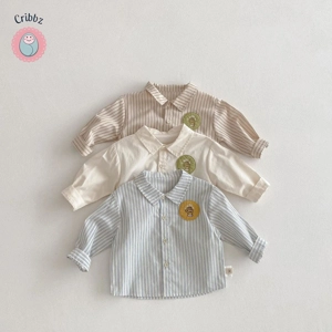 Boys Striped Lapel Long Sleeve Shirt