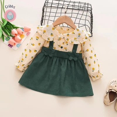 Autumn Floral Dress with Doll Collar title=