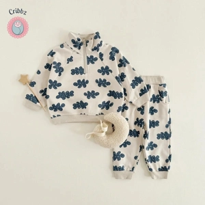 Unisex Cloud Print Zipper Sweatshirt Set