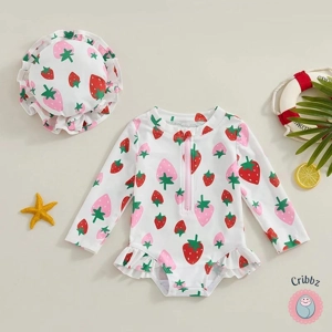 Toddler Girls Strawberry Print Swimsuit Set