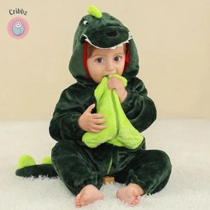 Winter Dinosaur Hooded Baby Jumpsuit