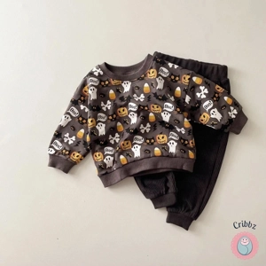 **Ghost Print Baby Boy Halloween Outfit**