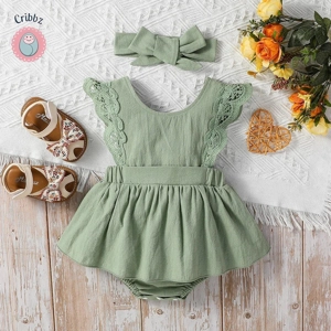 Baby Girls Cotton Summer Dress with Square Collar