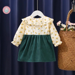 Autumn Newborn Girls Cartoon Flower Dress