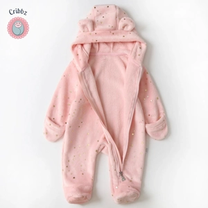 Cozy Velvet Hooded Baby Romper Set