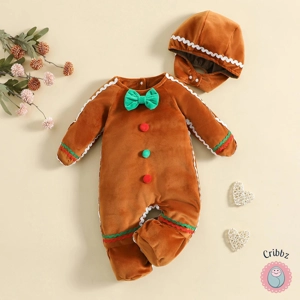 **Gingerbread Baby Romper Set with Hat**