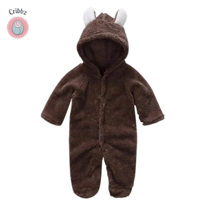 Winter Plush Baby Cartoon Hooded Romper