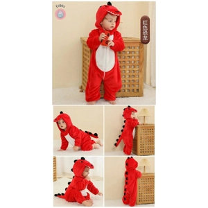 Winter Dinosaur Hooded Baby Jumpsuit