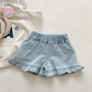 Summer Ruffle Denim Shorts for Girls