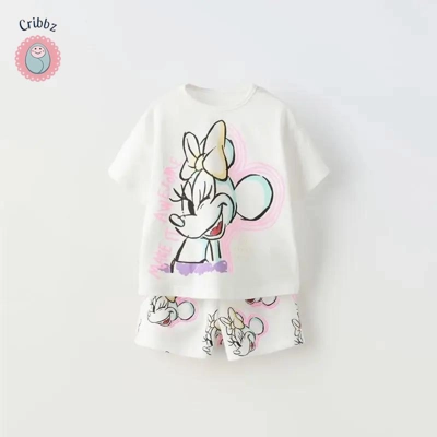 Disney Cartoon Girls Summer Tracksuit Set title=