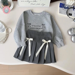 Girls Casual Hoodie and Pleated Skirt Set