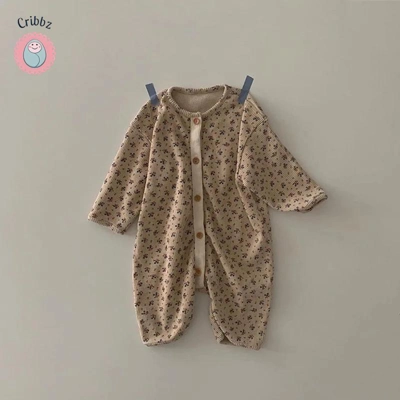 Waffle Infant Romper with Floral Print title=