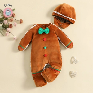 Gingerbread Christmas Baby Outfit with Hat
